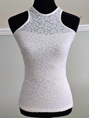 bebe White Lace Architectural Tank Top Lined Sz Small NWT
